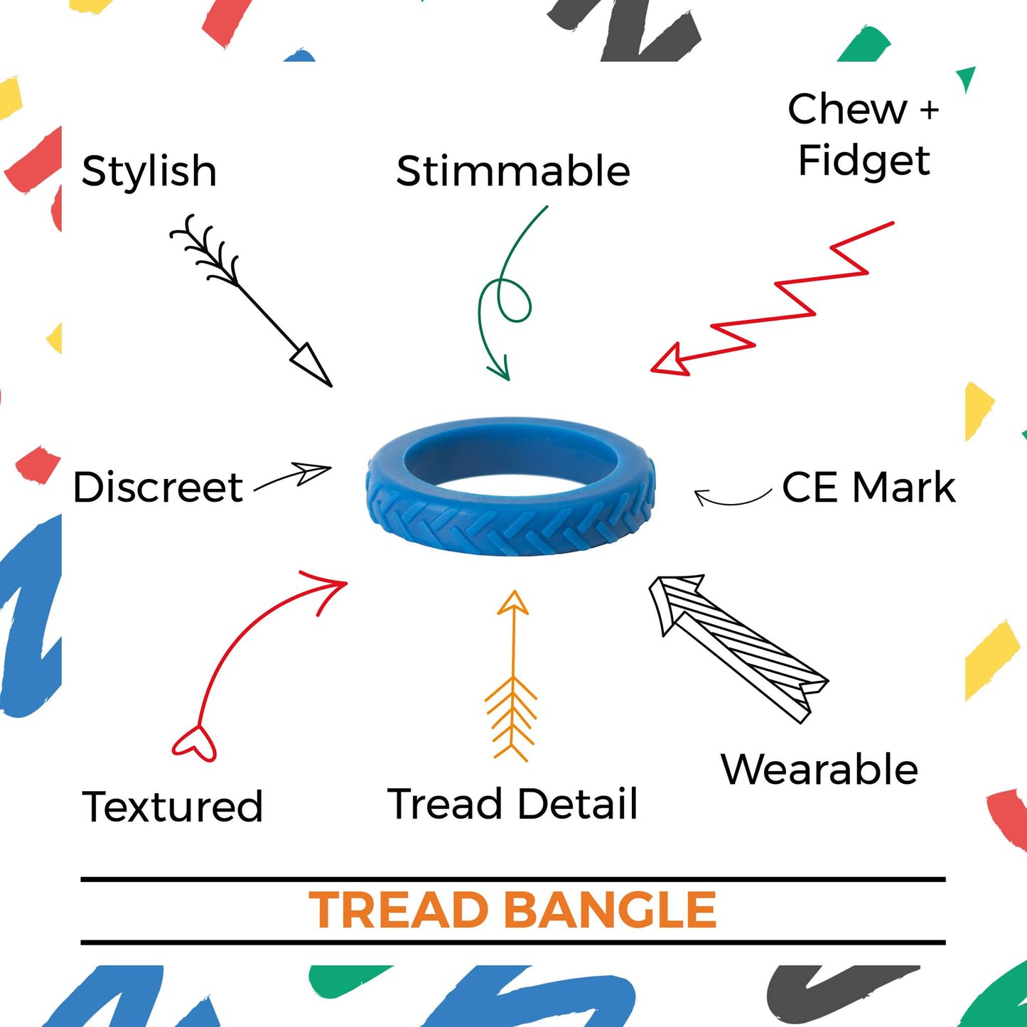 Tread Sensory Chew Bangle - Adult or Child Sized - Red image 1